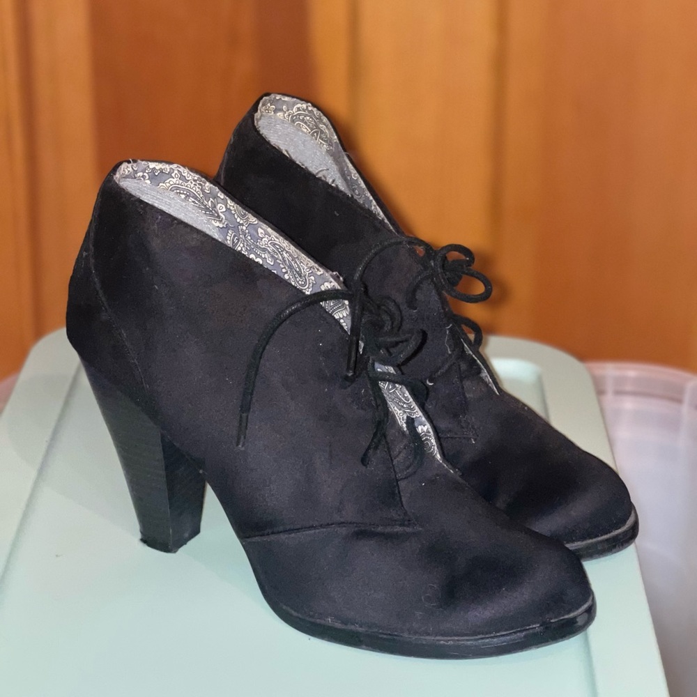Brand: Xhilaration, bootie heels, black suede, size 8.5 (8 1/2) womens
